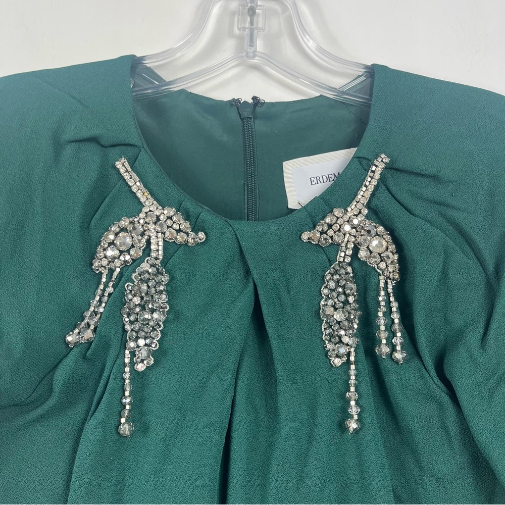 Erdem Tie-detailed Embellished Crepe Midi Dress Size 4 NWT Emerald Green - Picture 4 of 10
